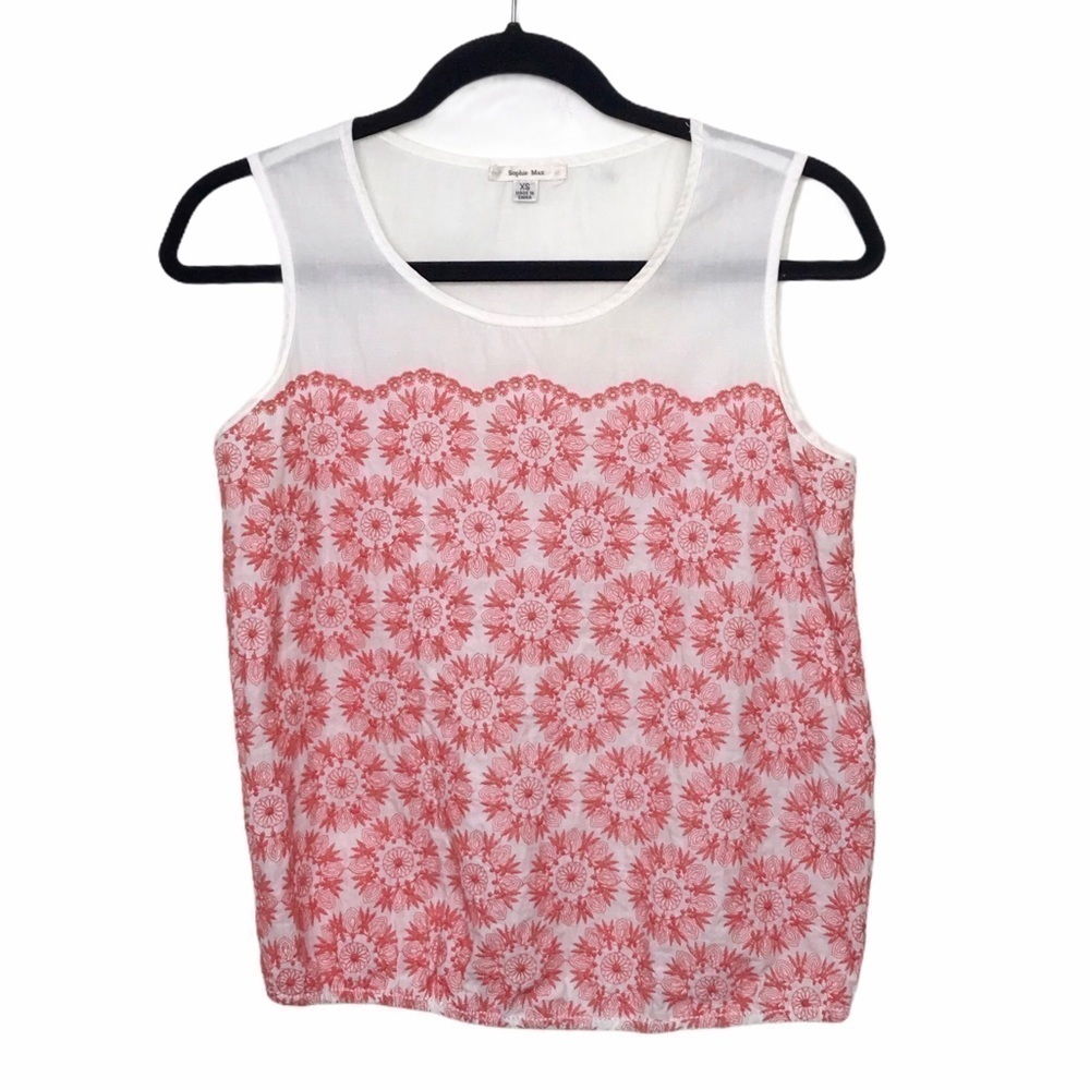 Sophie Max White Pink Embroidered Tank Top Blouse